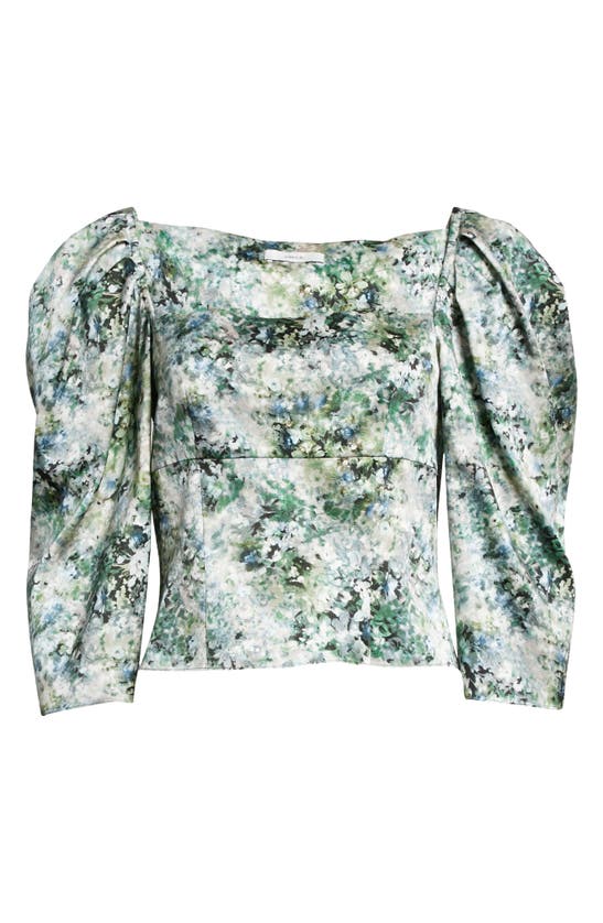 Vince Floral-print Square-neck Blouse In Herb