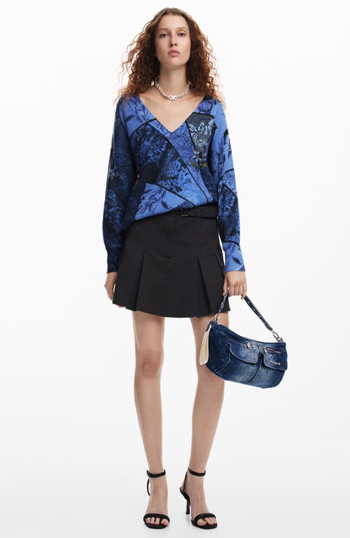 Desigual Arty Print Sweater In Blue