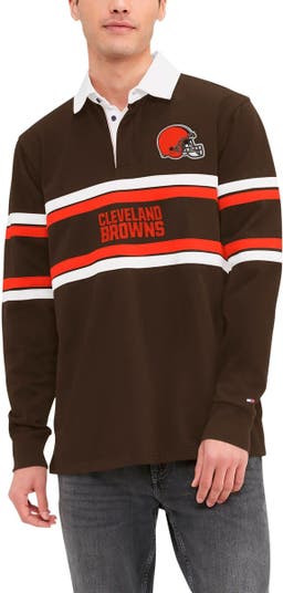 Men's Tommy Hilfiger Black/White Cleveland Browns Varsity Stripe Rugby Long  Sleeve Polo