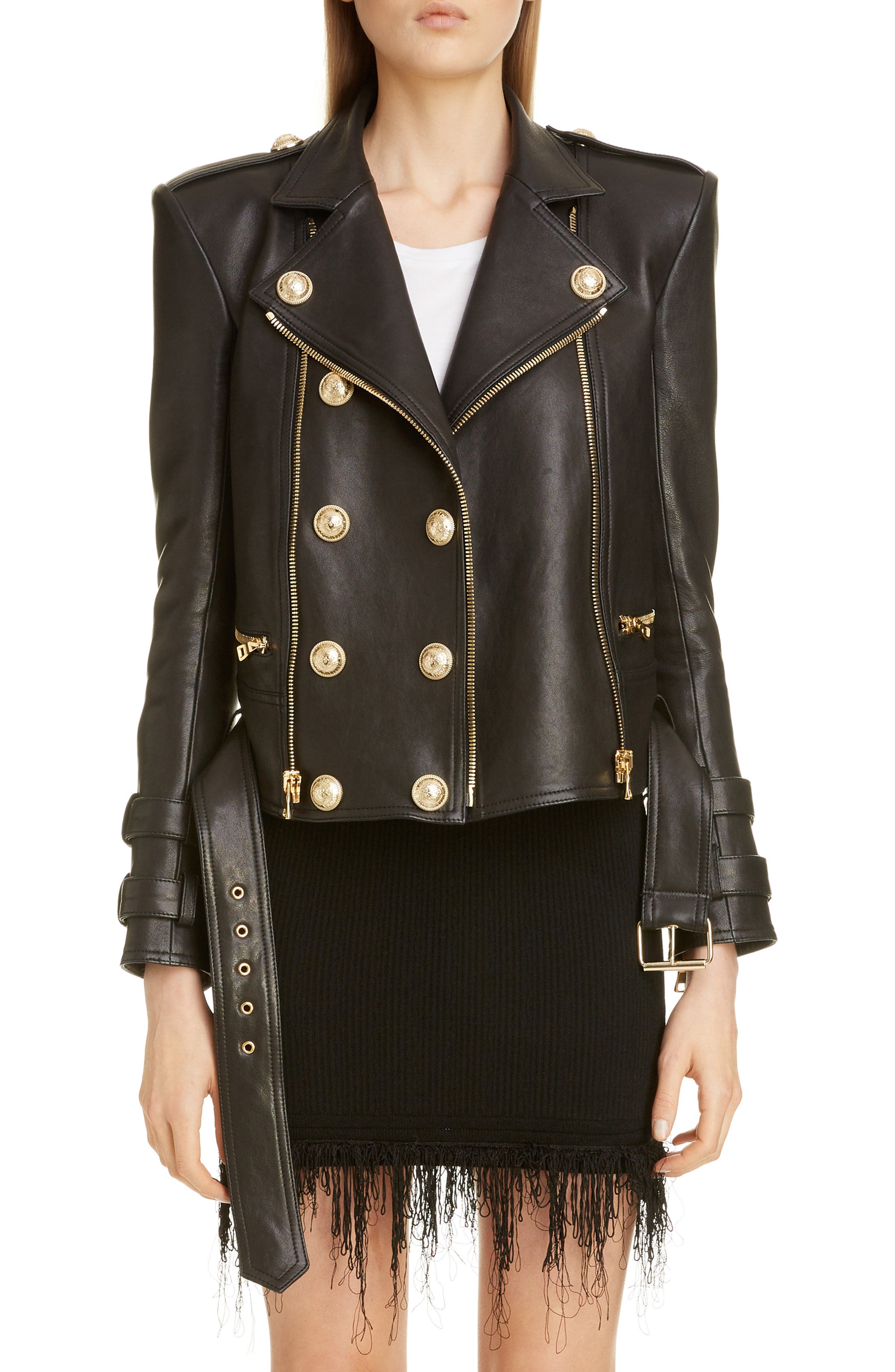 balmain leather moto jacket