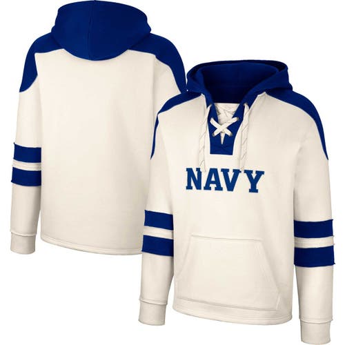 Men's Colosseum Cream Navy Midshipmen Lace-Up 4.0 Vintage Pullover Hoodie