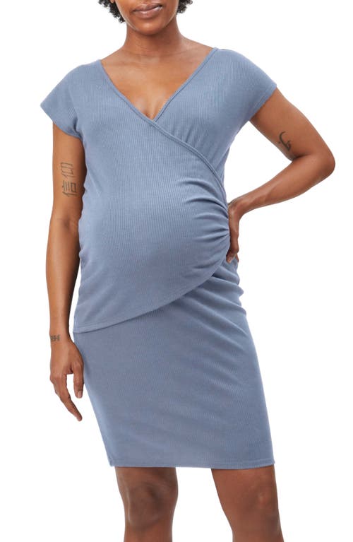 Drop Shoulder Maternity/Nursing Dress in Slate Blue