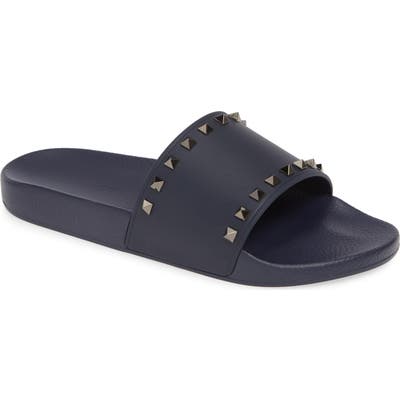 Valentino Garavani Rockstud Slide Sandal, Blue