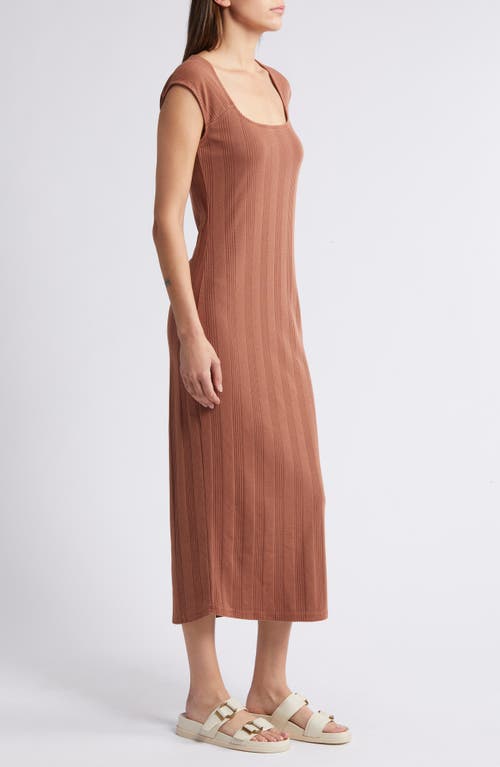 Shop Treasure & Bond Rib Square Neck Midi Dress In Rust Sequoia