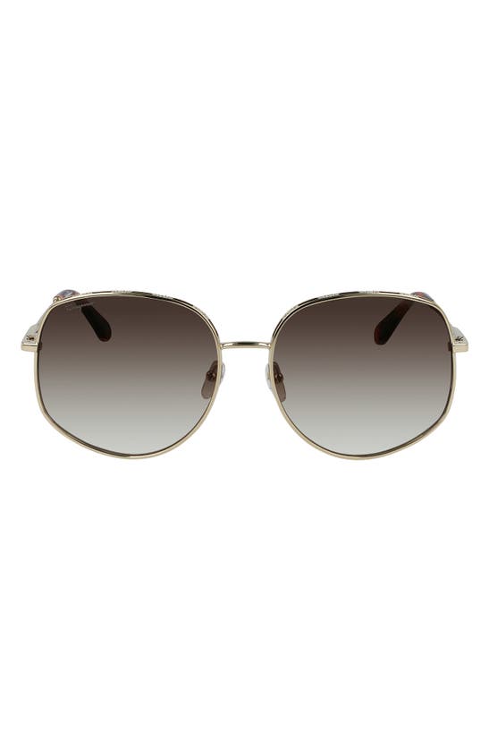 Ferragamo 61mm Gancini Oversize Sunglasses In Gold/ Red Tortoise