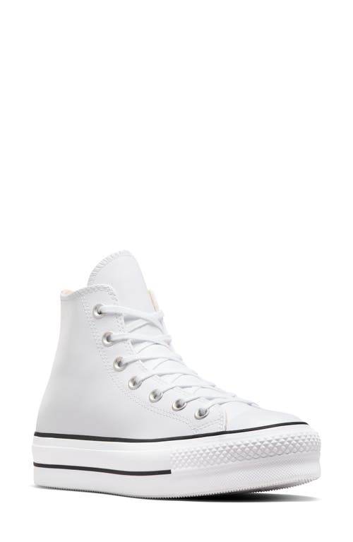 Chuck Taylor All Star Lift High Top Leather Sneaker in White/Black/White