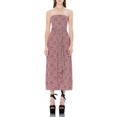 Afrm Ria Pink Leopard Strapless Midi Dress, Pink