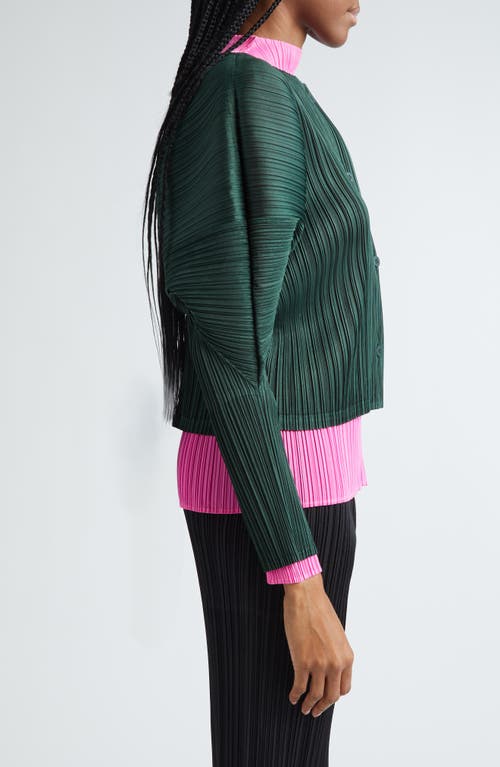 Shop Issey Miyake Pleats Please  Monthly Colors October Pleated Cardigan In Deep Green