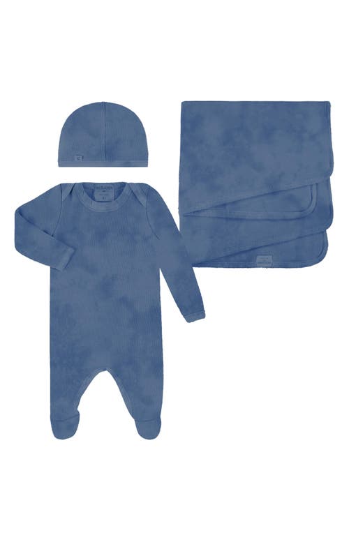 PAIGELAUREN Welcome Home Fleece Footie, Hat & Blanket Set in Navy 