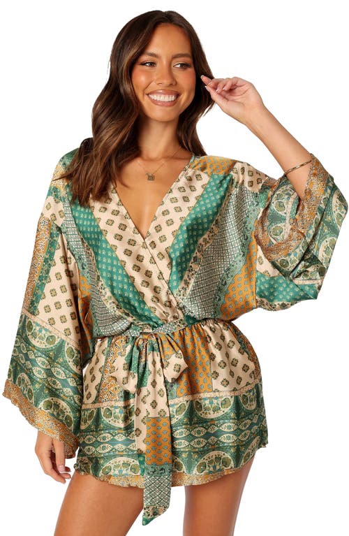 Petal And Pup Petal & Pup Elyse Long Sleeve Satin Romper In Green