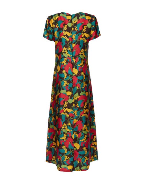 La Doublej Silk Floral Swing Maxi Dress In Vines Brown