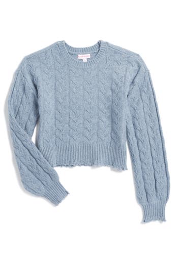 Design History Kids' Cable Knit Raw Edge Sweater In Blue Jean/white