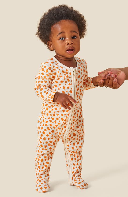 Shop Mori Clever Zip Footie In Ribbed - Giraffe Spot Print