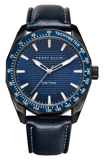 Perry Ellis Solar Powered 3-hand Quartz Strap Watch, 41mm In Gunmetal/navy