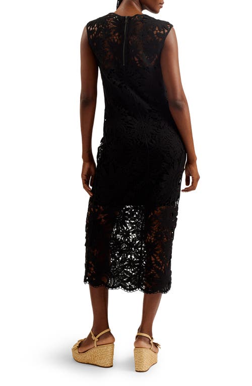 Ted Baker Womens Black Corha Floral-crochet Sleeveless Cotton-blend Midi Dress In Black