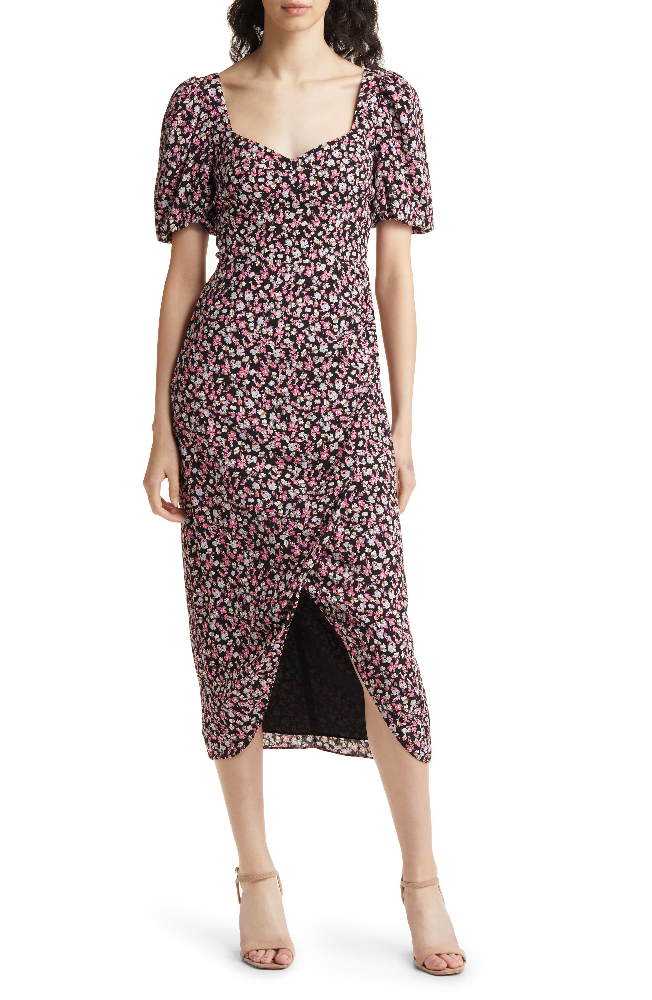 Charles Henry Floral Print Puff Sleeve 