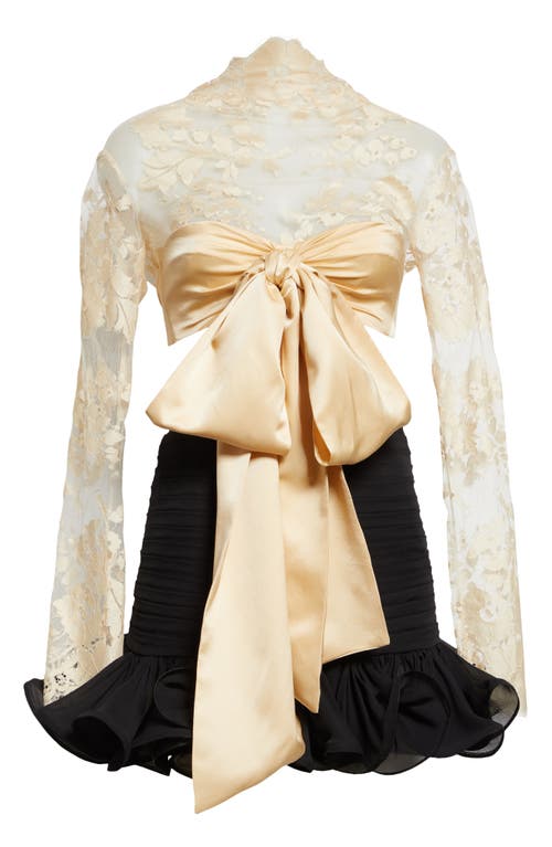 Shop Zimmermann Illustration Long Sleeve Ribbon Bow Floral Lace Silk Blend Dress In Tea/black