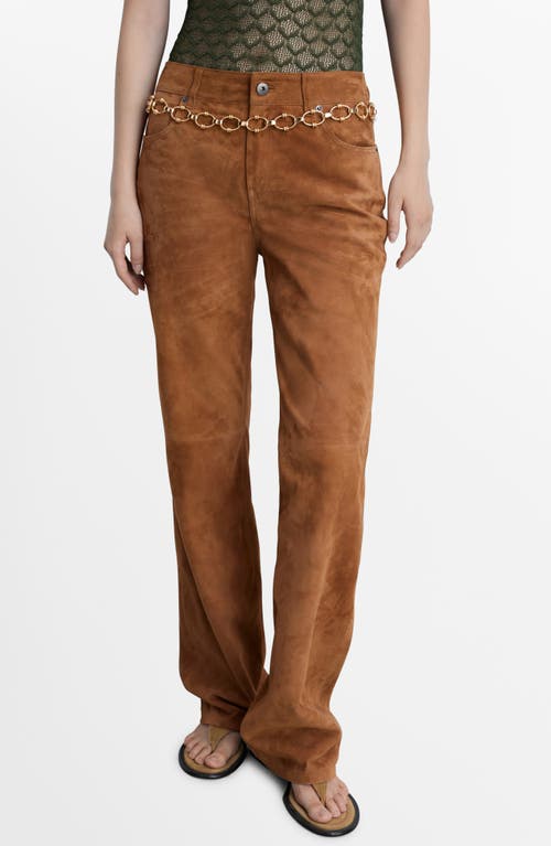 Shop Mango Brooke Suede Straight Leg Pants In Medium Brown