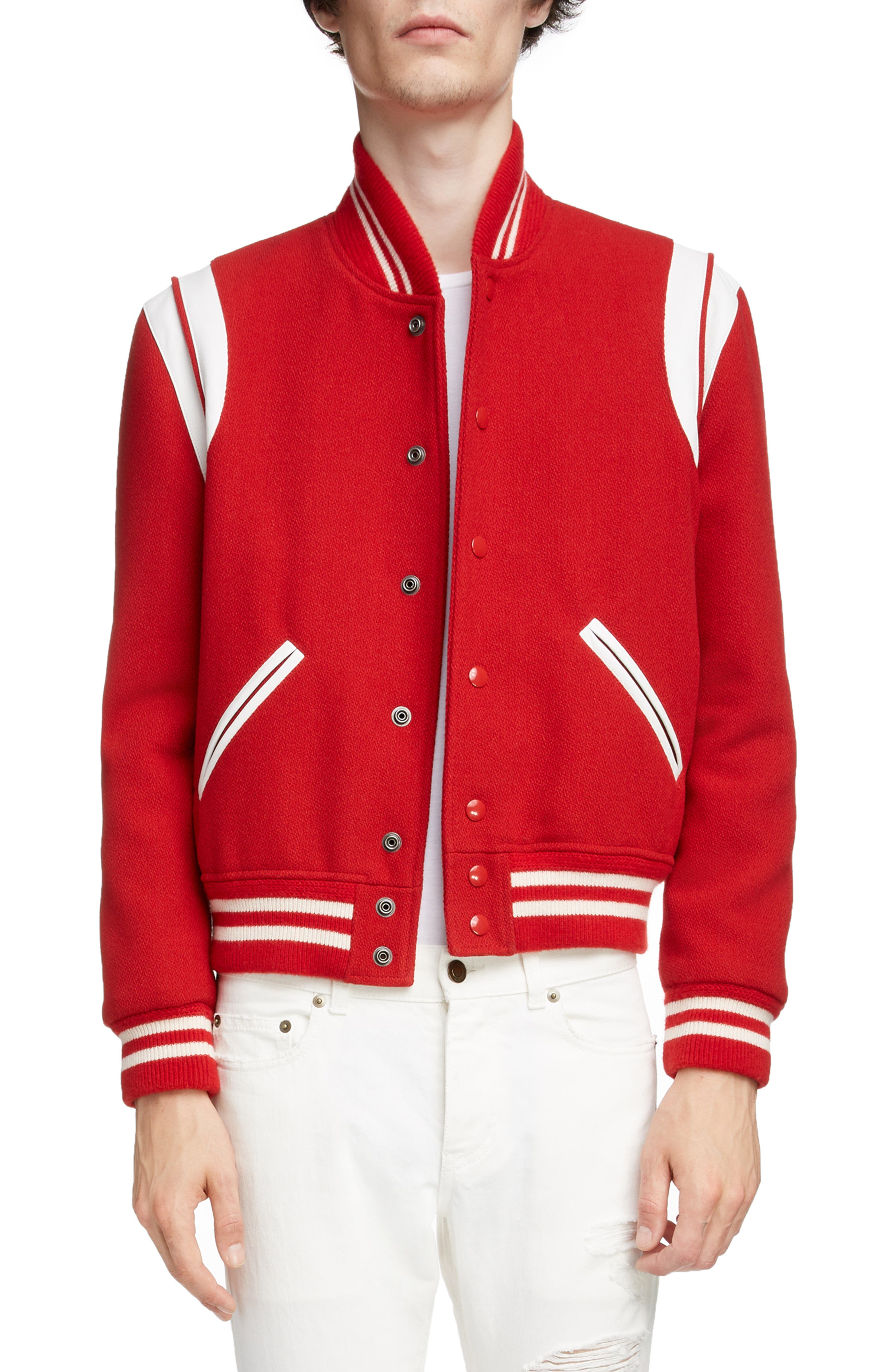 Saint Laurent Teddy Stretch Wool Varsity Jacket | Nordstrom