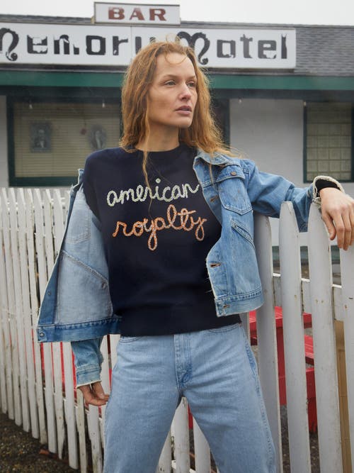 Shop Lingua Franca American Royalty Crewneck In Navy