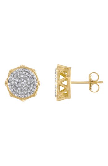 Fzn Pavé Cubic Zirconia Stud Earrings In Yellow Gold