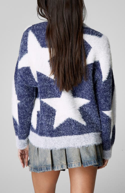 Shop Nasty Gal Star Jacquard Crewneck Sweater In Navy