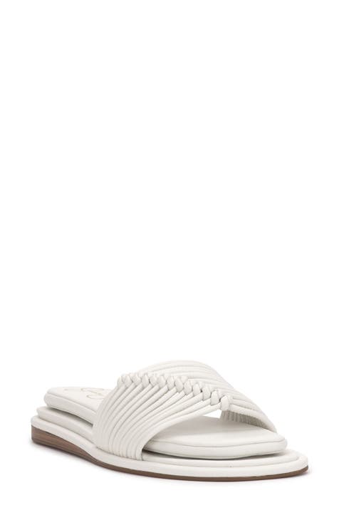 Marley | Women’s White Buckle Comfort Slide Sandals