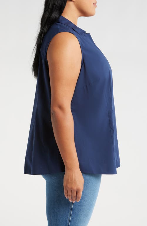 Shop Foxcroft Taylor Sleeveless Button-up Shirt In Navy