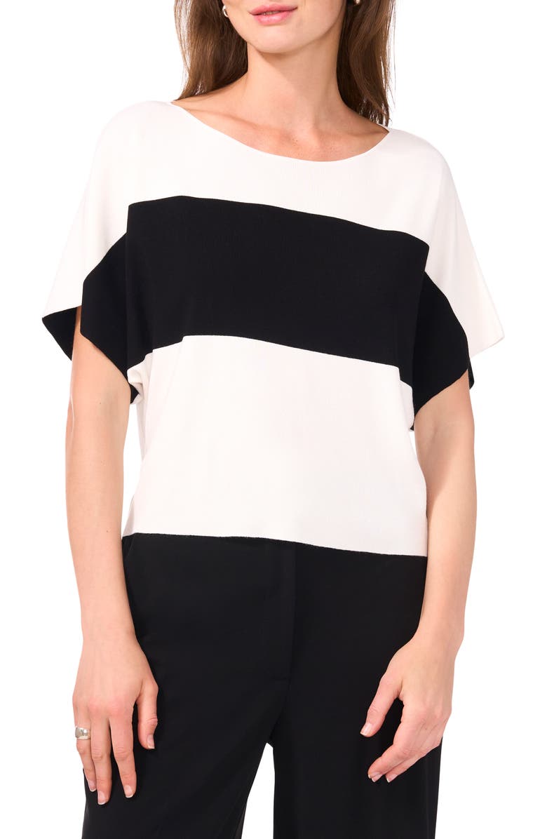 Striped Boat Neck Drop Shoulder Top