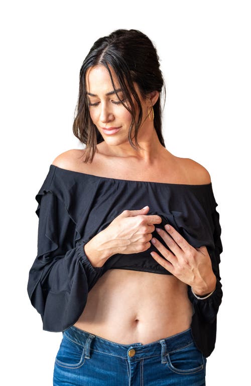 Jjwinks Vixen Built-in Shelf Off-the-shoulder Long Sleeve Ruffle Holiday Top In Black