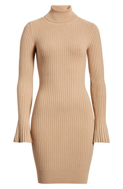 Shop Bebe Turtleneck Long Sleeve Sweater Dress In Taupe