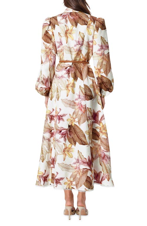 Shop Elliatt Meadow Day Floral Long Sleeve Linen Blend Shirtdress In White Multi