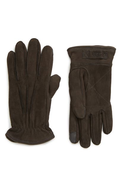 Ugg Three-point Leather Tech Gloves In Charcoal