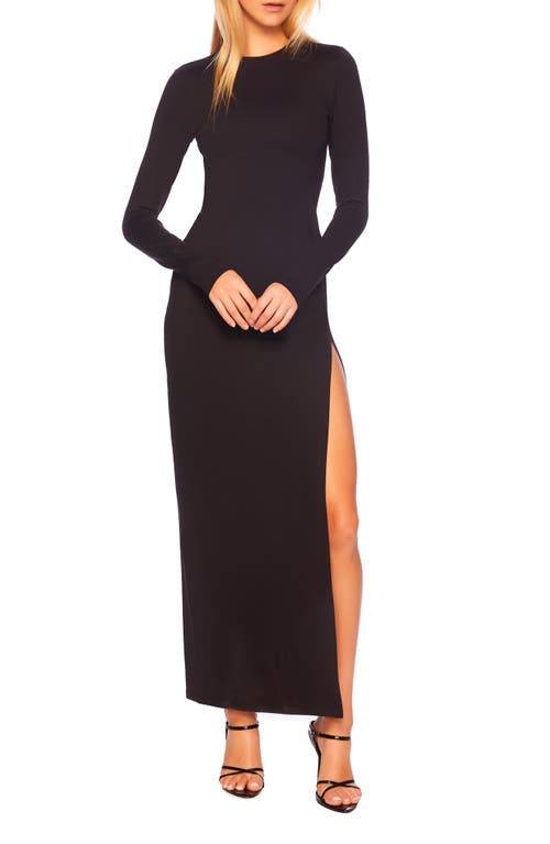 Susana Monaco Slit Hem Long Sleeve Maxi Dress Black at Nordstrom,
