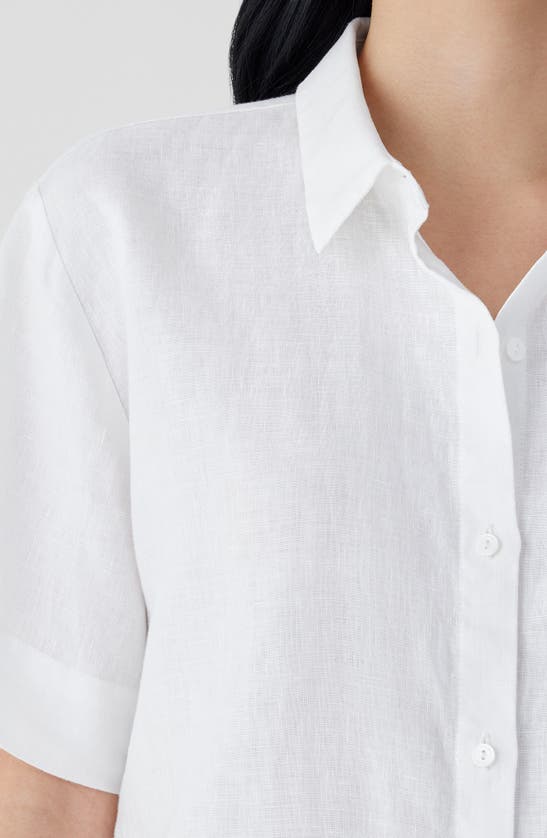 Shop Eileen Fisher Classic Short Sleeve Organic Linen Button-up Shirt In White
