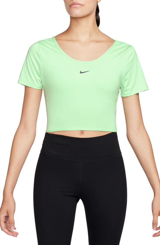 Shop Nike One Classic Dri-fit Twist Short Sleeve Top In Vapor Green/ Black