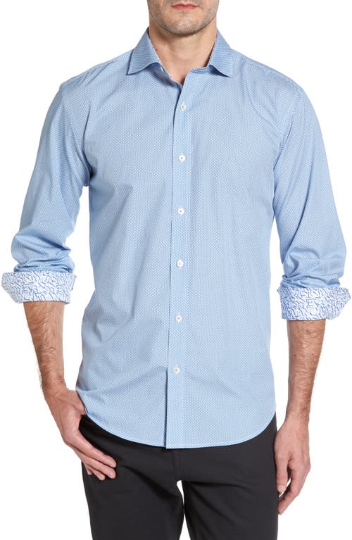 Shop Bugatchi Shaped Fit Print Sport Shirt In Air Blue