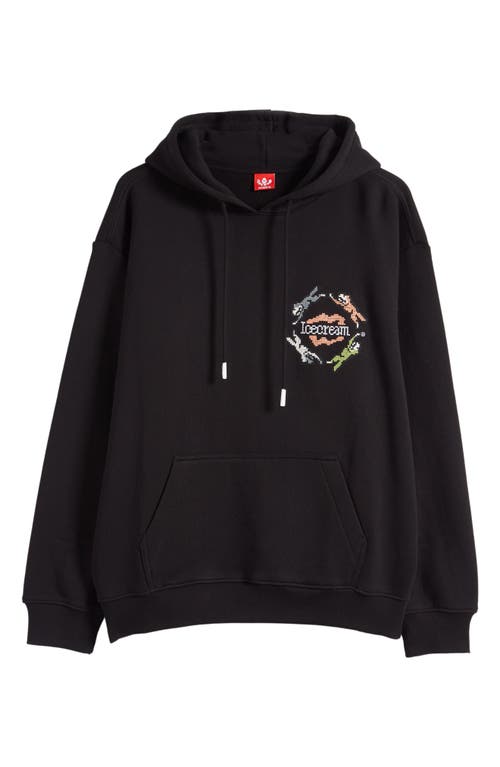 Icecream Embroidered Cotton Graphic Hoodie In Black