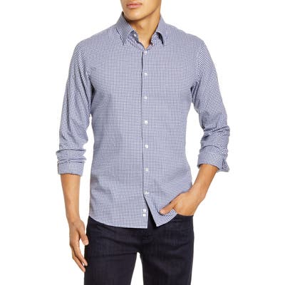 Brax Derek Modern Fit Micro Gingham Flannel Button-Up Shirt, Blue