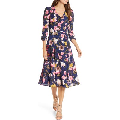 Eliza J Floral Fit & Flare Dress, Blue