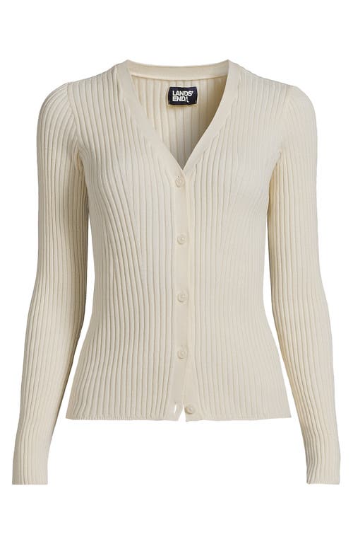 Shop Lands' End Fine Gauge Cotton Cardigan Sweater In Fresh Ivory