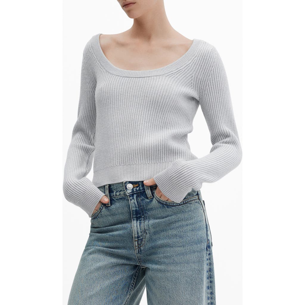 Shop Mango Scoop Neck Rib Sweater In Grey
