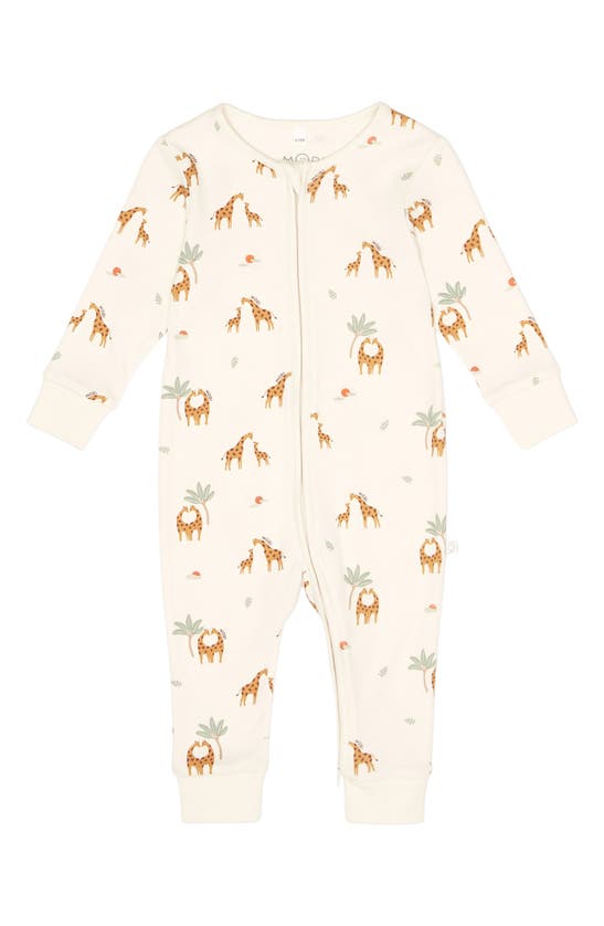 Shop Mori Clever Zip Giraffe Fitted One-piece Pajamas In Giraffe Print