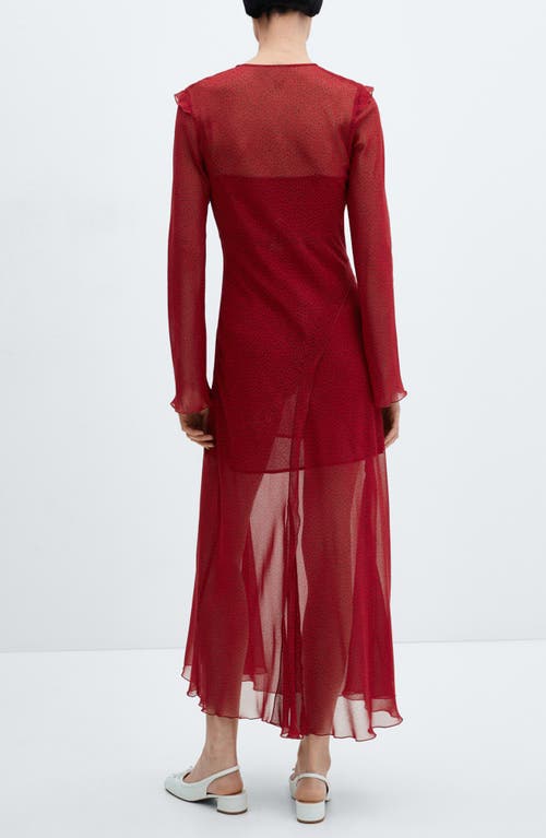 Shop Mango Print Semisheer Long Sleeve Maxi Dress In Red