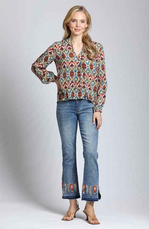 Shop Apny Printed Crossover Long Sleeve Top In Orange Multi