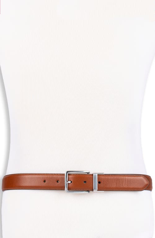 Reversible Feather Edge Leather Belt in Cognac/Navy