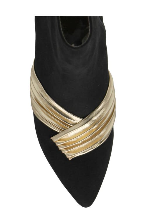 Adrienne Vittadini Pazzi Pleated Kitten Heel Bootie In Black Gold