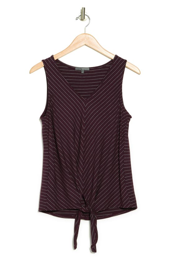 Matty M Mider Stripe Tie Front Top In Plum