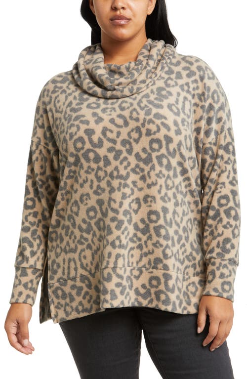 Loveappella Cowl Knit Top In Camel/charcoal