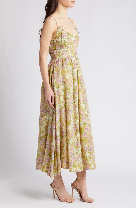 Shop En Saison Serena Floral Midi Dress In Olive Pink